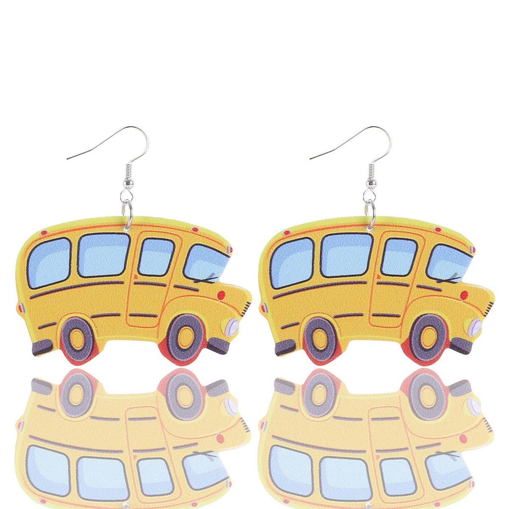 Teachers' Day Apple Pencil Rocket Book Education Drop School Bus Elements Leather Earrings Ladies