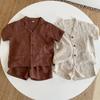Children's Summer Clothing Sets In Small Children Solid Color Short-sleeved Shirt + Shorts Two-piece Set