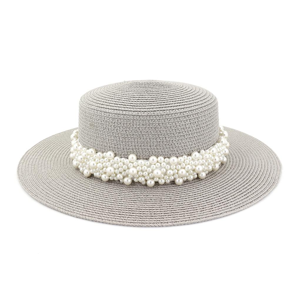 Straw hat pearl big brim women summer outdoor travel beach vacation seaside sun hat sunhat bucket hat 2020