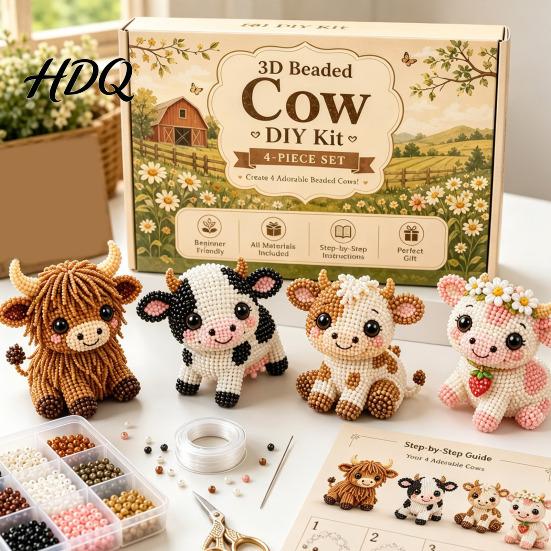 Beaded Dog Figurines 3D Craft Kit DIY Handmade Bead Art Set Cute Miniature Sculpture Cows Birds Mushrooms Beadwork Kit for Beginners Enthusiasts