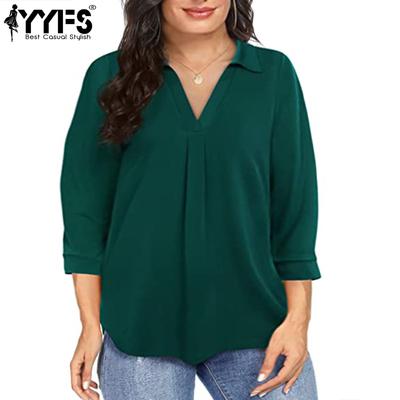 Women's Fashion Casual Spring Autumn Solid Color Print Long Sleeve POLO Neck Blouses & Shirts