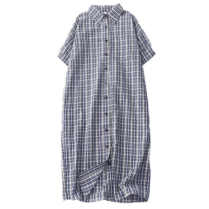 2025 Spring and Summer New Salt Sweet Plaid Dress Women's Casual Temperament Loose and Thin Short-sleeved Shirt Long Dress
