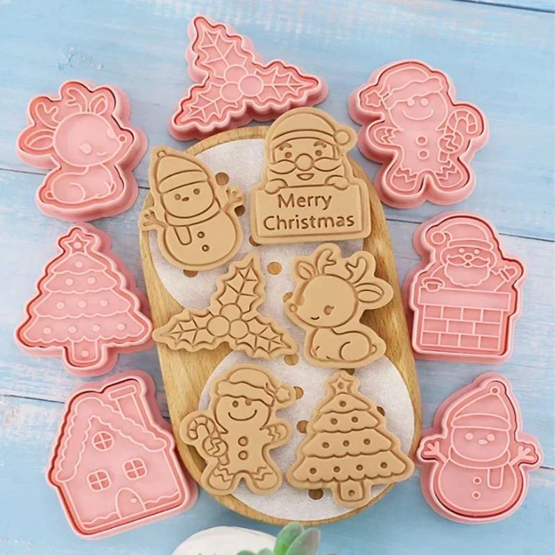 New Christmas Cartoon Snack Cookie Cutter Set 3D Embossing Mold Cookie Cutter Molds For Cake Kids Birthday Party Kitchen Tools
