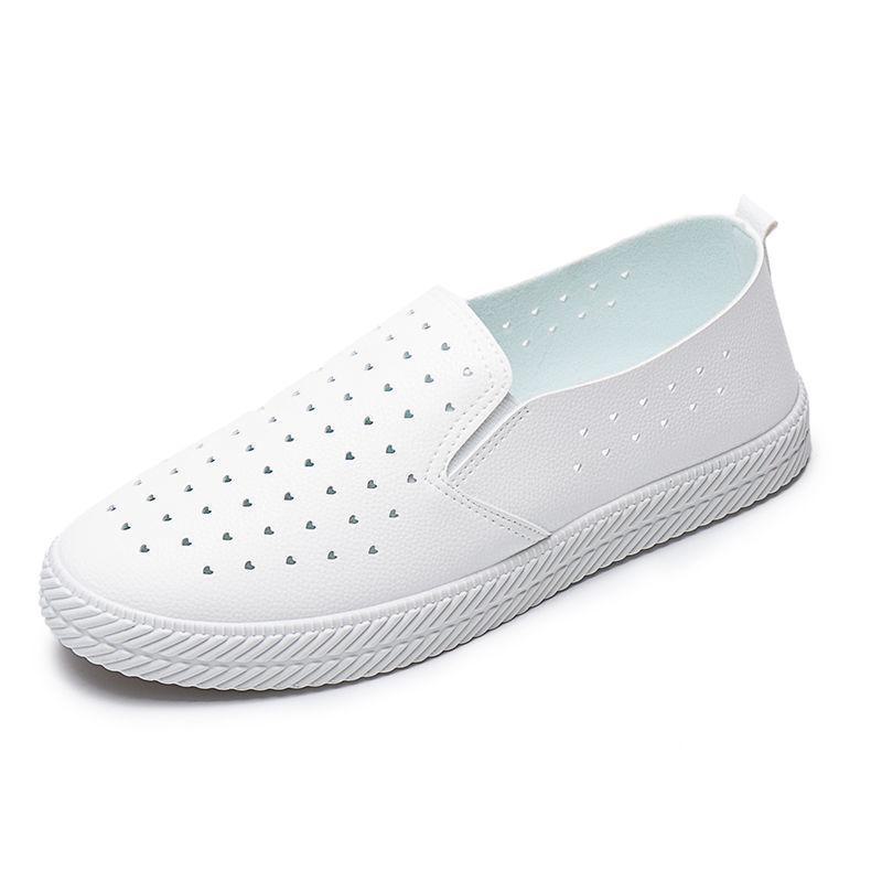 Women's Summer White Breathable Leather Slip-On Shoes with Soft Sole