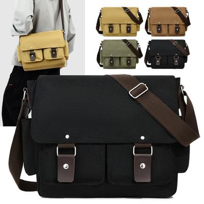 Bolsa Mensageiro de Lona Retrô Masculina – Bolsa Cruzada Casual com Alça Ajustável para Uso ao Ar Livre e Viagem
