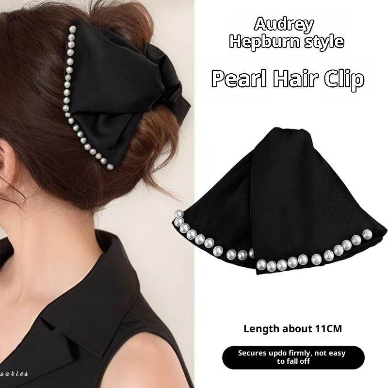 

Elegant Large Bow Hair Claw Crab Pearls Hairpins Women Girls Sweet Hair Ornament Hair Clips Hair Accessories as the picture