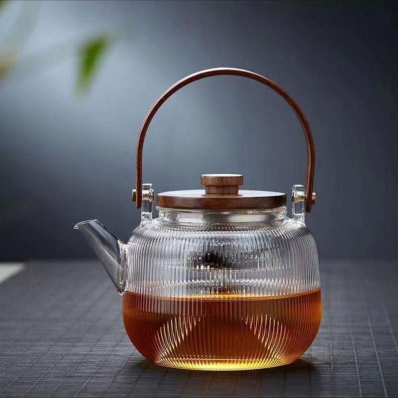 Striped Glass Flower Teapot Household Large Capacity High Borosilicate Glass Teapot Electric Ceramic Stove Heated Teapot