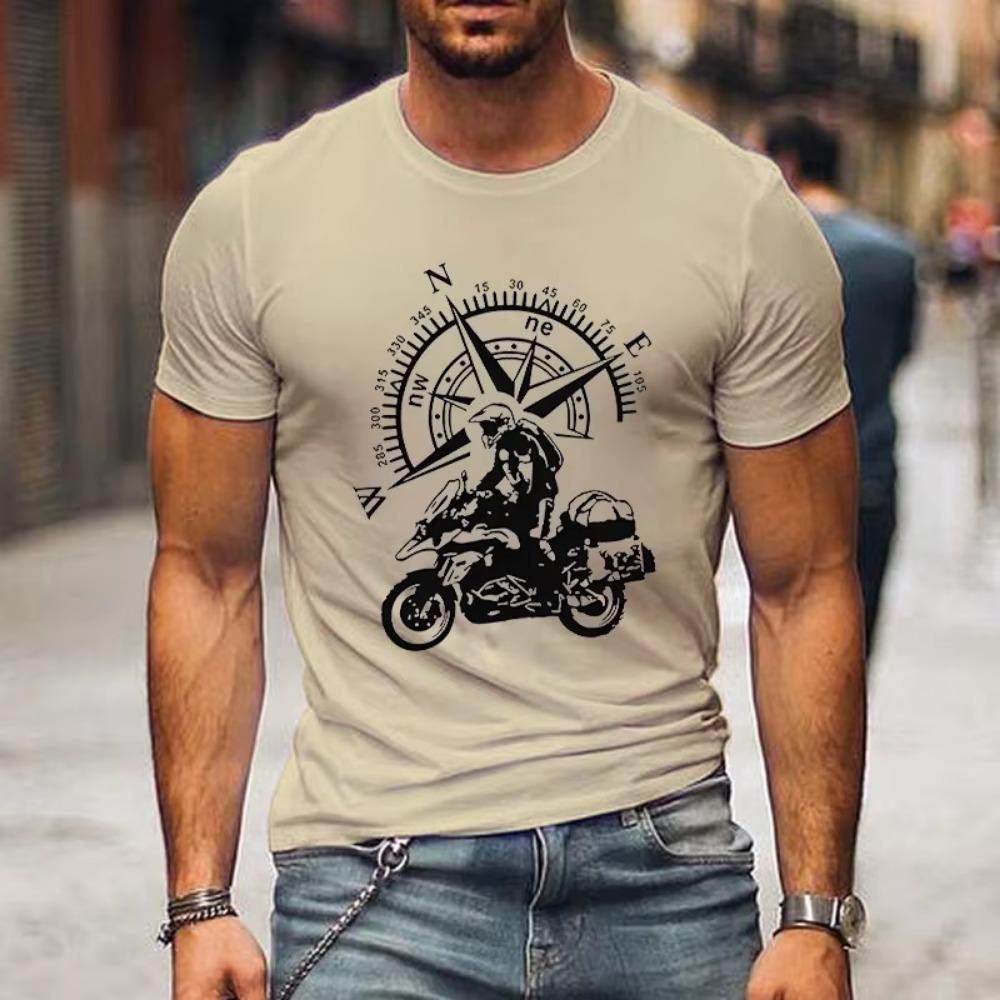 Funny Motorbike T-Shirt Men's Mountain Adventure T Shirt Hip Hop Streetwear Short Sleeve Top Motorcycle Travel Compass Tshirt