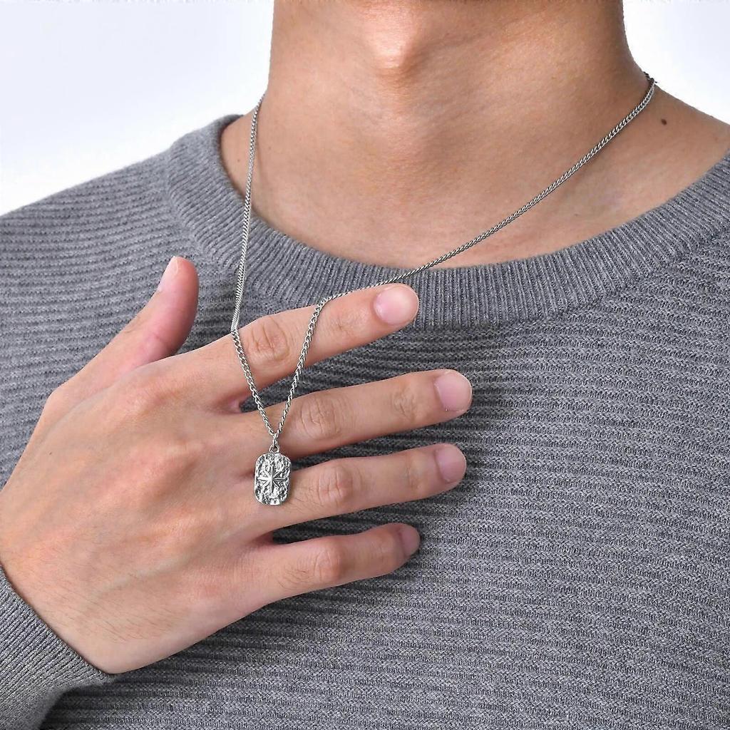 Mens Dog Tag Necklaces Stylish Hammered Stainless Steel Eight Point Star Pendant Collar Birthday Party Gifts for Him