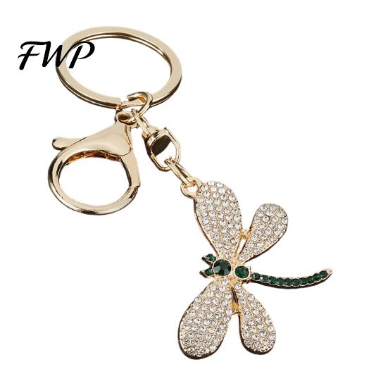 Sweet Girl Bag Charm Pendant Rhinestones Dragonfly Zinc Alloy Keychain Accessory Electroplated Finish Easy Hang Lobster Clasp Key Holder Durable