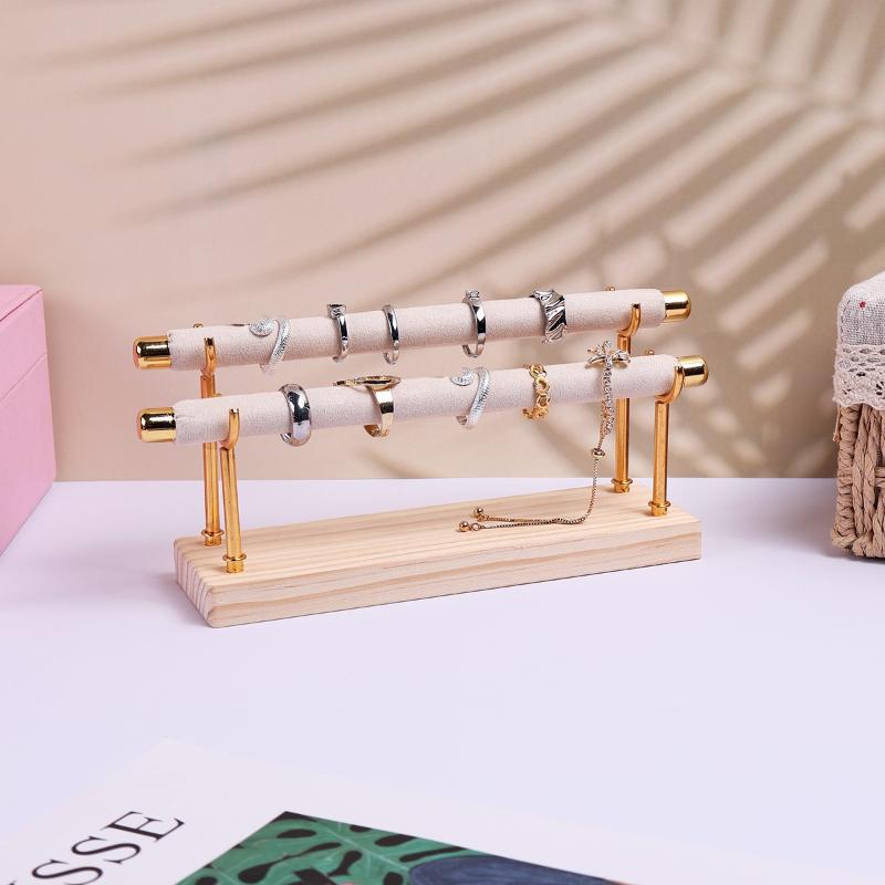 Solid Wood Base Ring Display Rack Sponge Stick Ring Holder Multi Layer Ring Storage And Organization Rack Removable Metal Rack