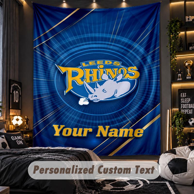 TapestryLeeds Rhinos Custom Name Text Personalized Wall Hanging Tapestry Home Wall Decor