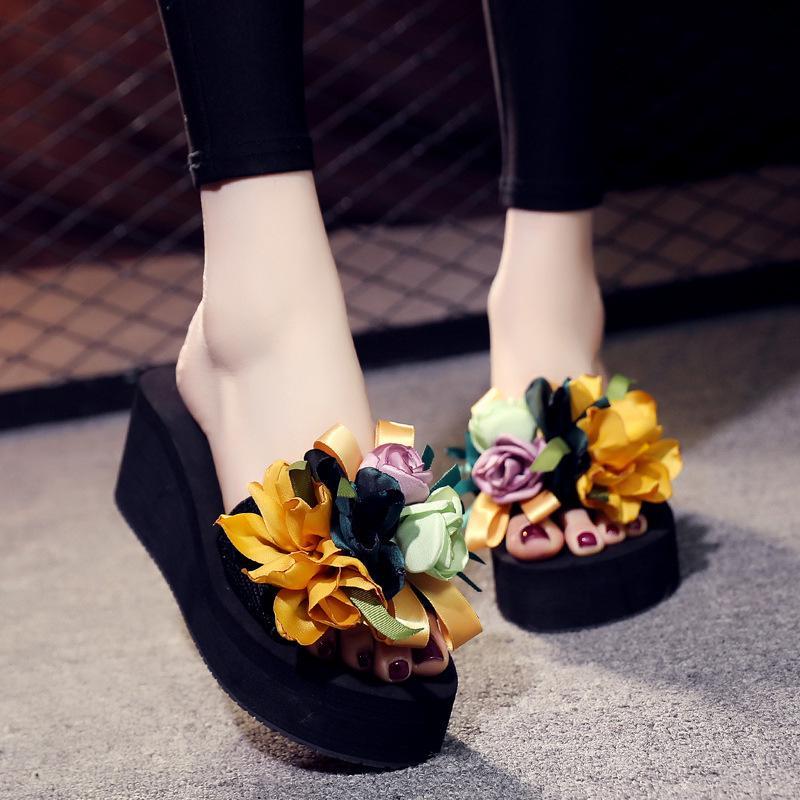 Elegante Damen Bohemian Stil Applikationen Blumen Knospen Hausschuhe Für Strand Spaß