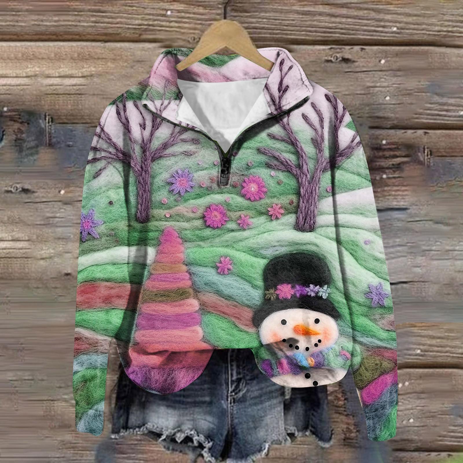 

Рождественские толстовки для женщин, милый рождественский свитшот с 3D графическим принтом, большой пуловер на молнии с длинными рукавами и круглым вырезом, топы S зелёный