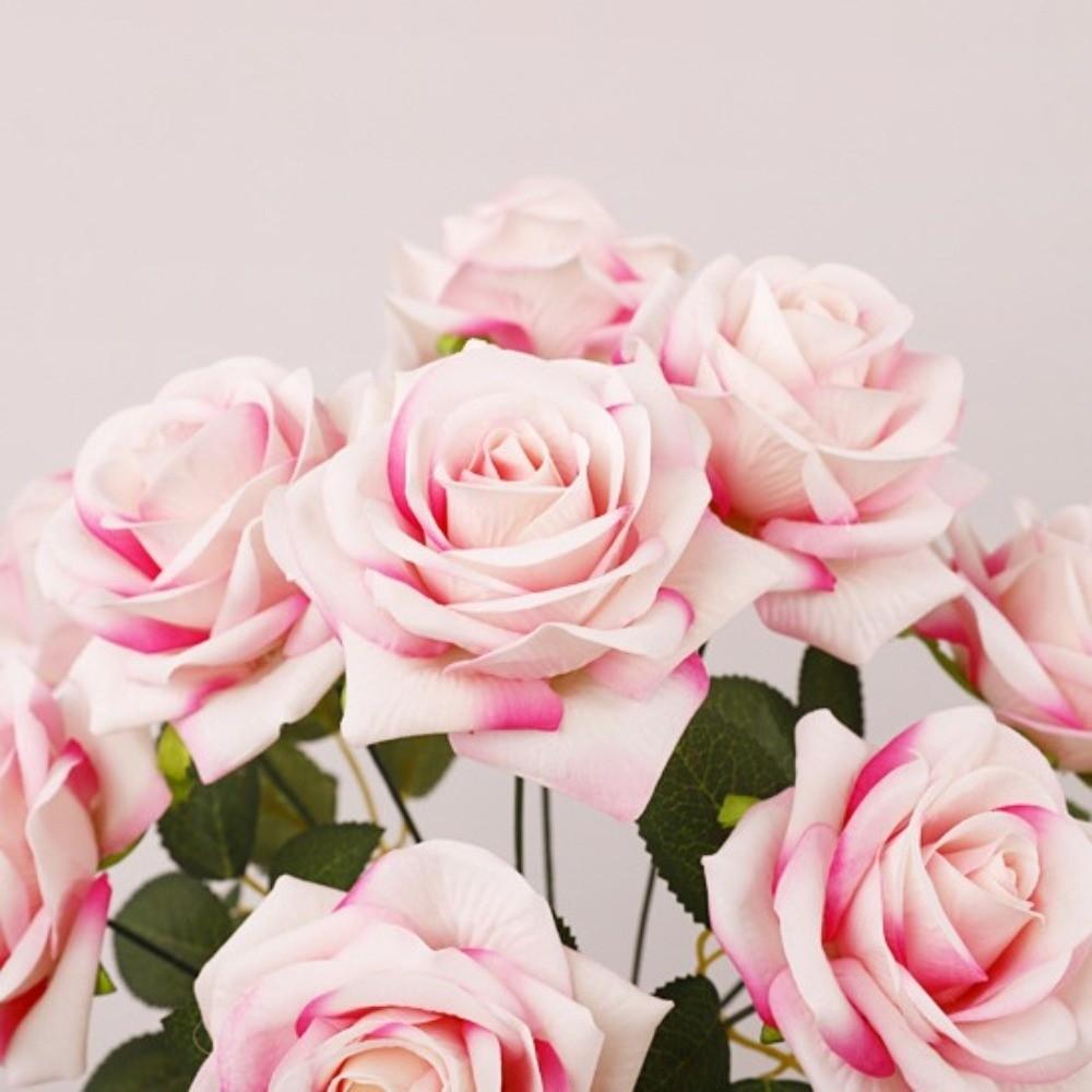 9 Head Artificial Rose Flower Green Leaves Faux Rose Flower Branch Fake Flower  Valentine's Day