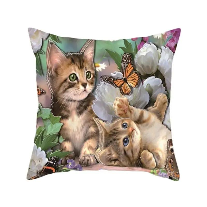 Cushion Cover Cute Cat Pattern Square Pillowcase Zipper Birthday Gift Sofa Home Hotel Decoration 45*45Cm