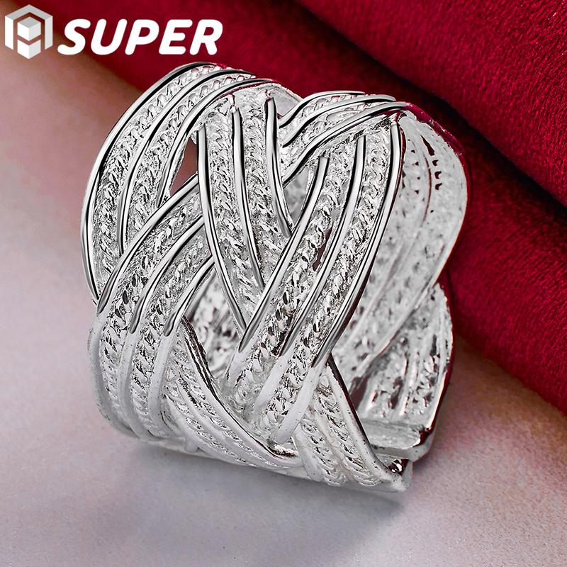 925 Sterling Silver Cross Weave Open Ring Jewelry