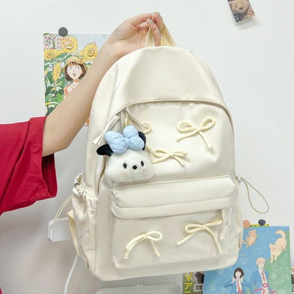 New Large Capacity Bow Backpack Bow Zipper Students Bookbags Solid Color Laptop Rucksack Students