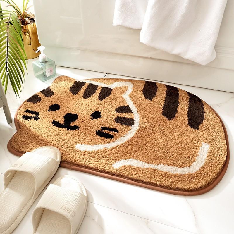 Plush Bathroom Rug Non-Slip Absorbent Floor Mat Toilet Entrance Quick Dry Cartoon Style