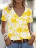 Plus Size, Cat Print Plus Size T-Shirt Short Sleeve V-Neck Women's Top