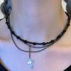 Gothic Punk Y2K Black Crystal Cross Pendant Necklace for Women Vintage Multi Layer Bead Necklace 90s EMO Charm Jewelry Gift