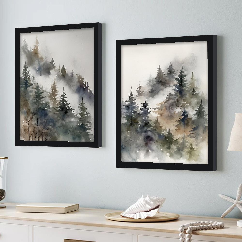 2pcs/set Cloud Forest Art Oil Painting Canvas with Wood Frame Draw Wall Decor Home Living Room Decorations 30x40cm