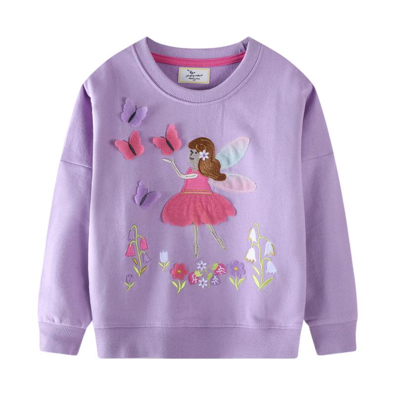 Jumpin Girls Stylish Butterfly Knit Hoodie - Round Neck Pullover for Spring and Autumn 95-100cm