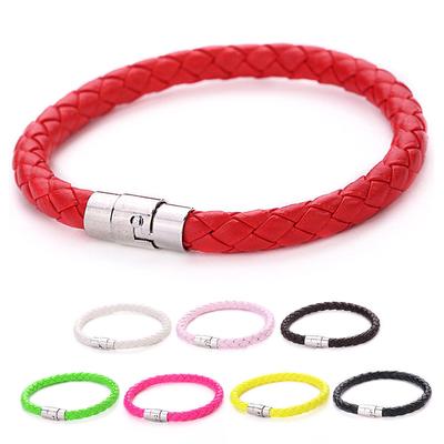 Leather Rope Woven Bracelet Leather Couple Bracelet Unisex Women Men Braided Leather Steel Magnetic Clasp Bracelet Handmade ARI