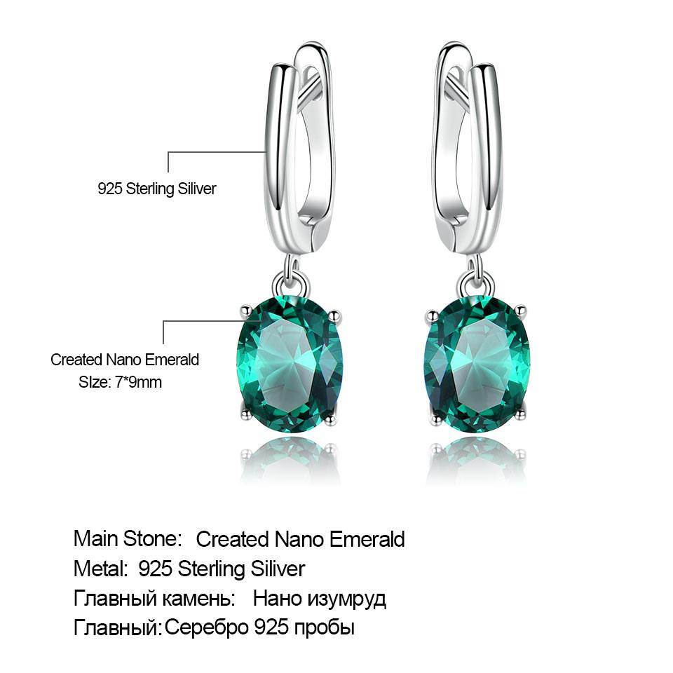 7*9mm Created Nano Emerald 925 Sterling Silver Tarnish Unique Zircon Womens 925 Silver Earrings