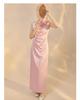New Summer Purple Embroidered Stand Collar Pleated Cheongsam Dress for Women