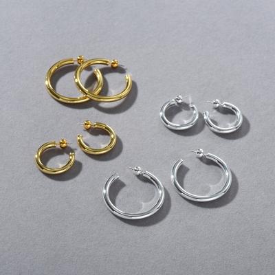 Fashion Commuting Must Enter C-Shaped Size Plain Ring S925 Silver Needle Stud Earrings Niche Temperament Personalized Earrings