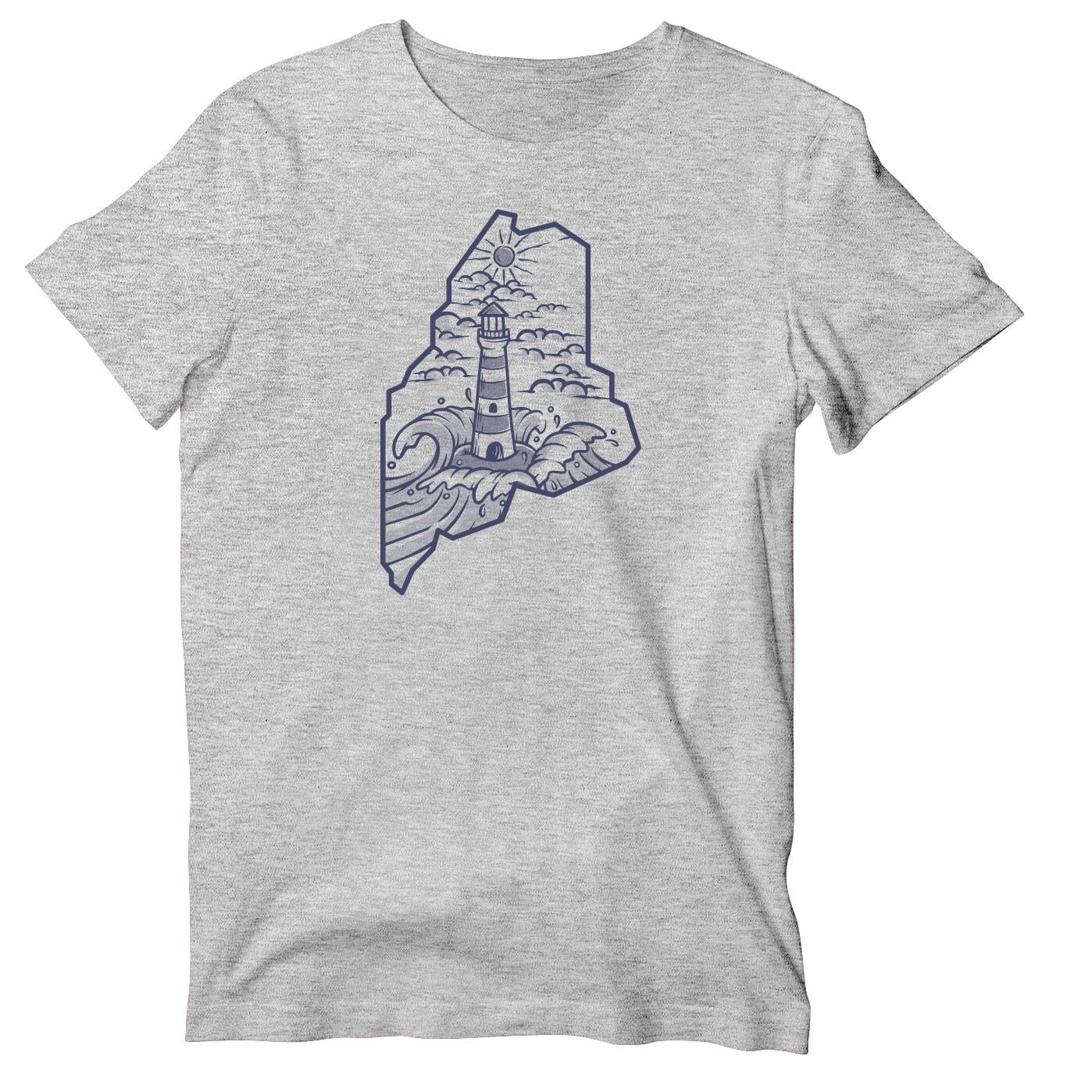 Lighthouse Sunset Maine Outline Short-Sleeve T-Shirt S