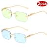 Protective Glasses 2pcs Rimless Leopard Metal Square Sunglasses Women Fashion Colorful Lens Design Sun Glasses Outdoor Shades