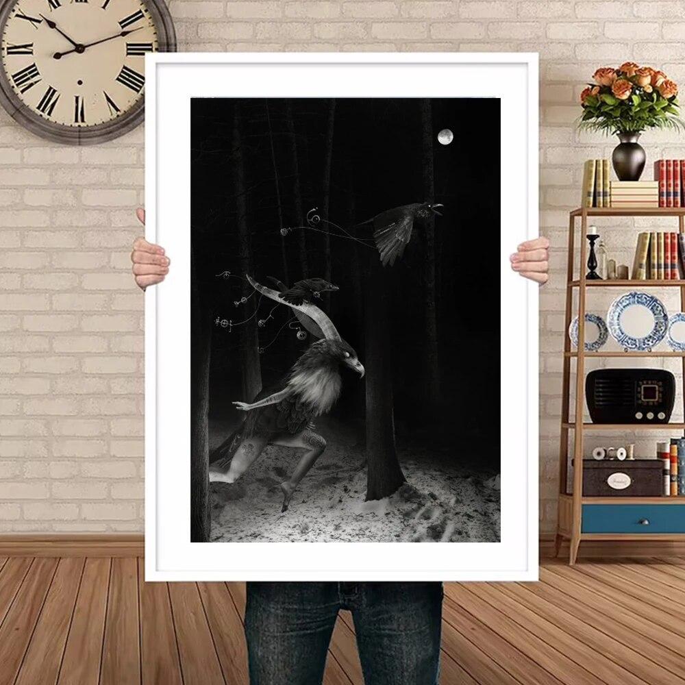 

Лесной террор под лунным светом, постер, художественная настенная живопись, абстрактная картина на холсте, скандинавская картина для гостиной, домашний декор, картина Вендиго без рамки 21*30cm