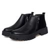 Mens Leather Short Boots With Zippers Thick Bottoms Platform Shoes Black color Winter Keep Warm