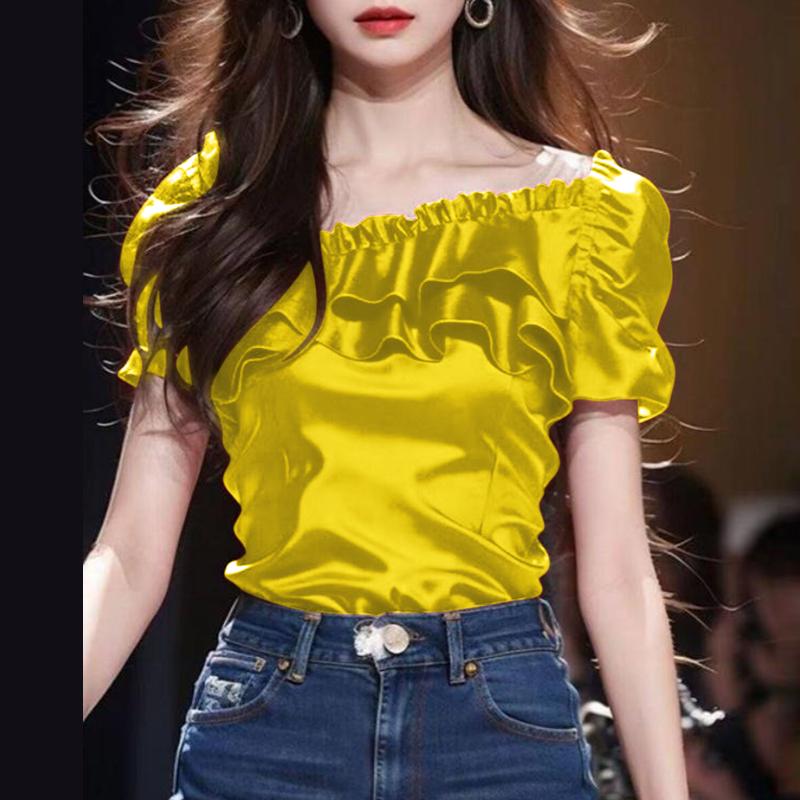 

VONDA Жіночі літні блузки з квадратним вирізом і короткими рукавами 4XL жовтий