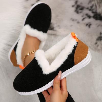 Cross-border Winter New Color Matching Flat-bottomed Velvet Snow Boots Women's Thickened Fluffy Warm Large-size Low-top Cotton Shoes