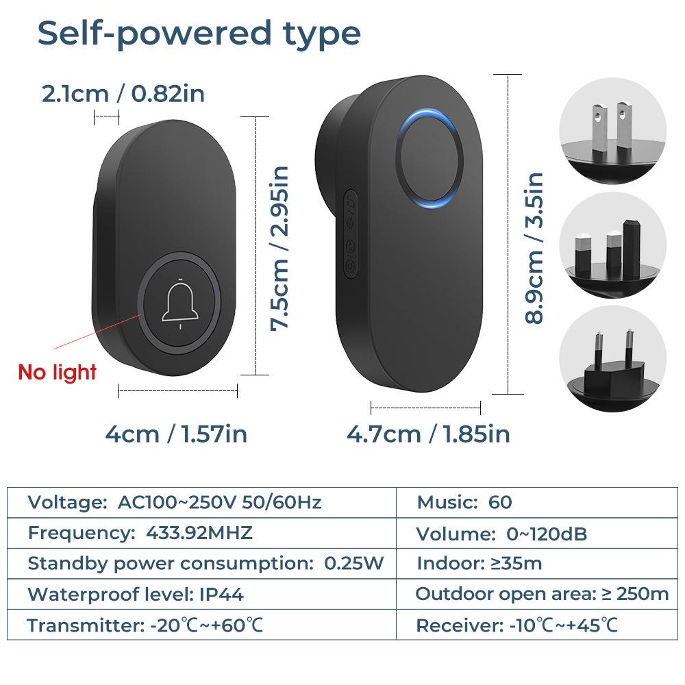 Home Wireless Self-generating Doorbell DC Digital Doorbell Button: No Batteries Required