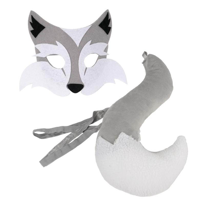 Foxes Wolf Costume Set Ears Tail Wolf Mask Animal Fancy Costume Kit Accessories Kids Adults Halloween Cosplays Props