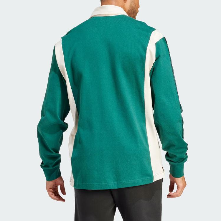 Adidas Originals Three-Stripes Colorblock Rugby Polo Shirt Long Sleeve Men Tops Green IU0210