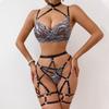 2024 Newest Zebra-Print Mesh Lingerie Set Women Sexy Hollowed-Out Neck Comfortable Lingerie 4Pcs Women Sex Underwear Suit