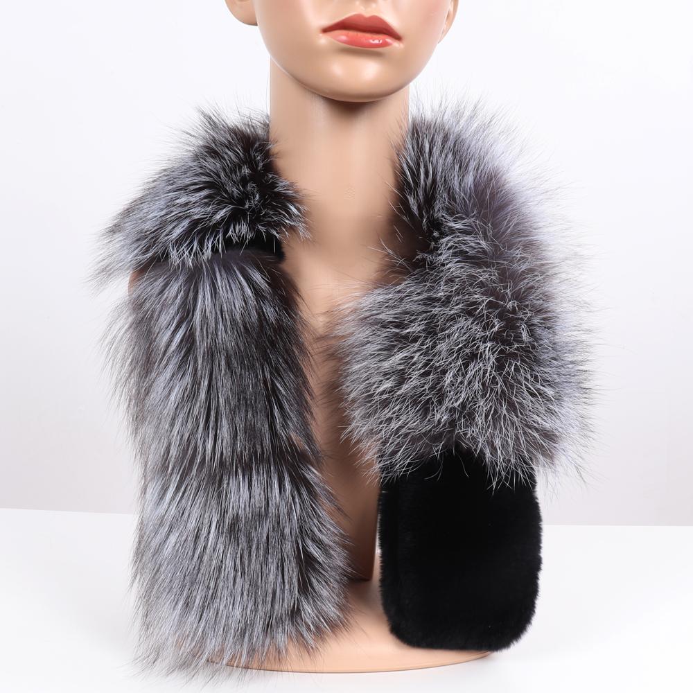 New Winter Lady Natural Real Fox Fur scarves Women Warm Fluffy Luxury Genuine Fox Fur Mufflers With Rex Rabbit Fur Scarf