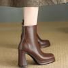 Nattklubb Plattform Tjock Klack Dam Ankelstövlar Fyrkantig Tå Smala Korta Stövletter Party Strippa Damskor