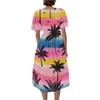 Women’s V Neck Short Sleeve Midi Dress with Tree Print Relaxed Fit Lightweight Fabric for Casual and Beach Wear