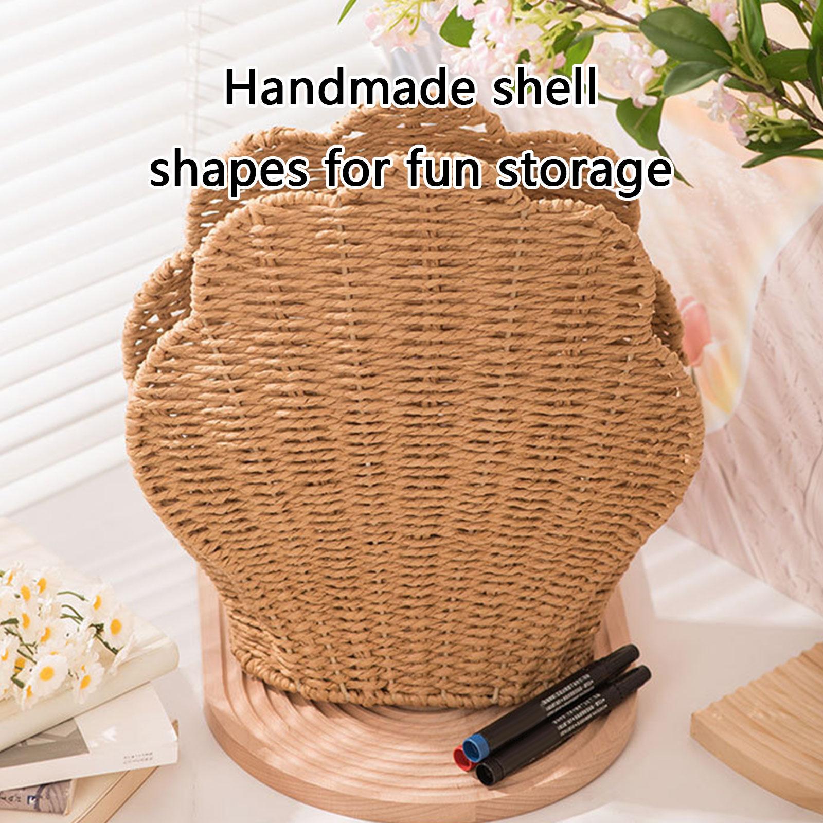 Плетеная вручную корзина для хранения из бумажной веревки декоративный органайзер в форме ракушки для дома офиса настольные принадлежности для организации 1973₽