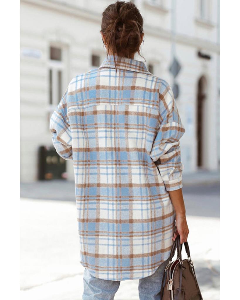 Azura Exchange Long Sleeve Plaid Shacket with Flap Pockets