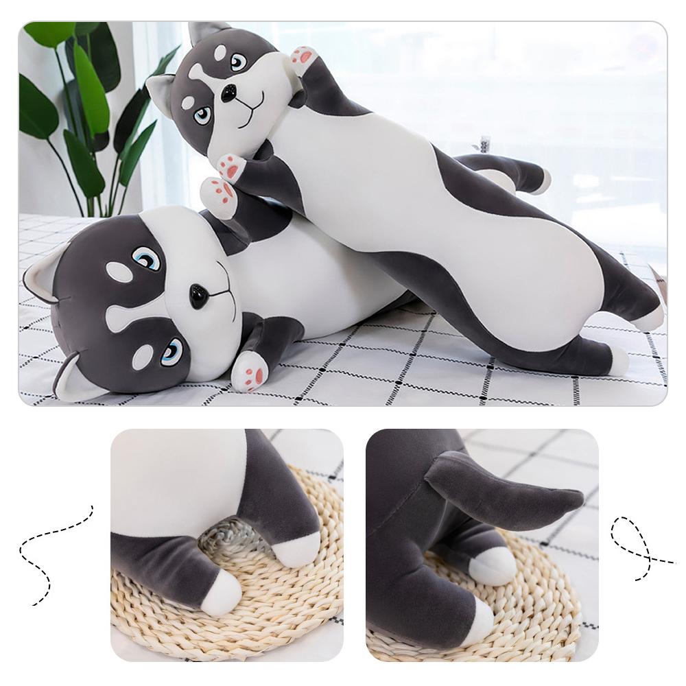 Throw Pillow Cute Cartoon Long Husky Shaped Doll Toy Plush Toy Sleeping Decorative Gift