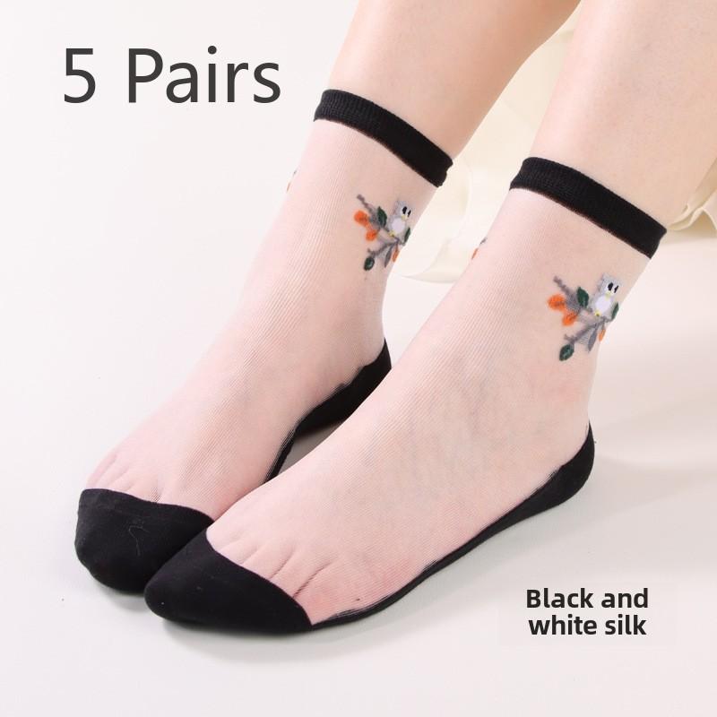 

5 Pairs Jacquard Glass Stockings Transparent Socks Casual Crystal Silk Stockings for Women 5 Pairs белый/чёрный