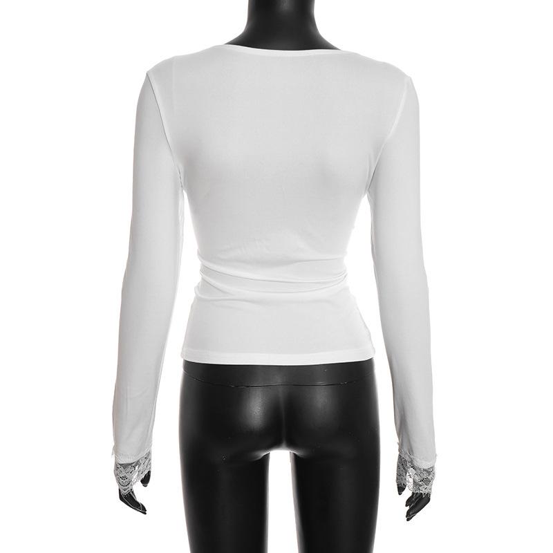 Europäisches und Amerikanisches Damen V-Ausschnitt Spitzenbesatz Patchwork Cropped Top Y25TP428