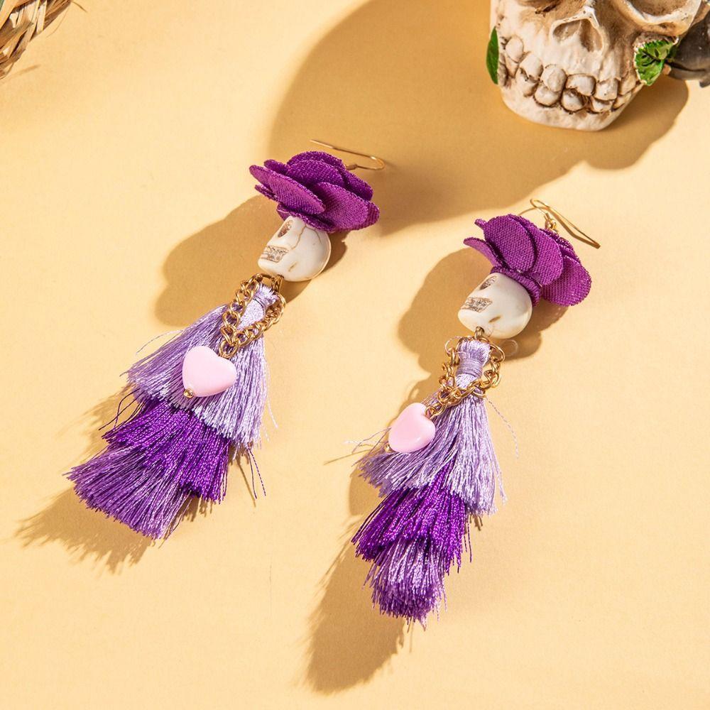 Colorful Skull Drop Earring Tassel Pumpkin Earrings Trendy Ear Jewelry Accessories  Girls Gift
